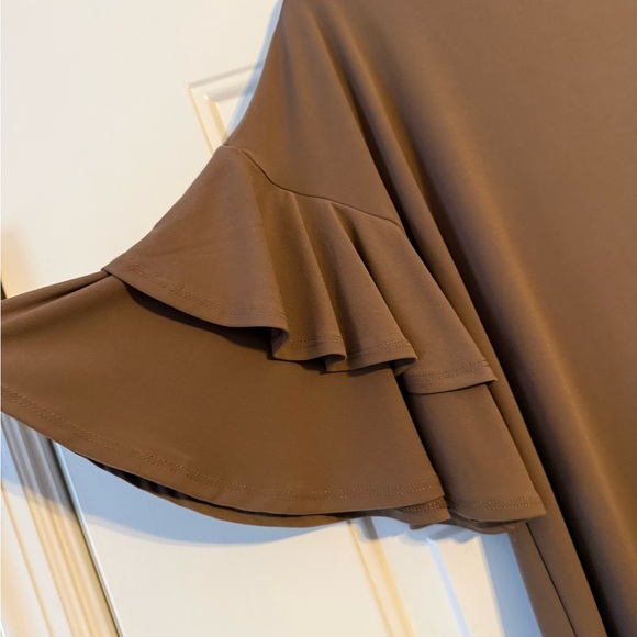 Zenana Outfitters Brown Ruffle Sleeve Blouse - Picture 6 of 6